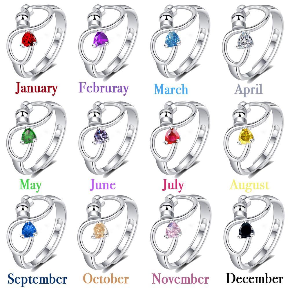 Anello Rotante Regolabile Per L'ansia Di Fidget Per Donne E Ragazze Con 12 Gioielli Con Pietre Portafortuna Per Regalo Di Compleanno - soufeelit