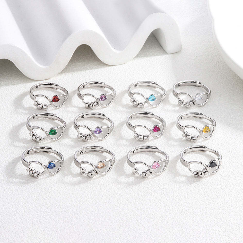 Anello Rotante Regolabile Per L'ansia Di Fidget Per Donne E Ragazze Con 12 Gioielli Con Pietre Portafortuna Per Regalo Di Compleanno - soufeelit