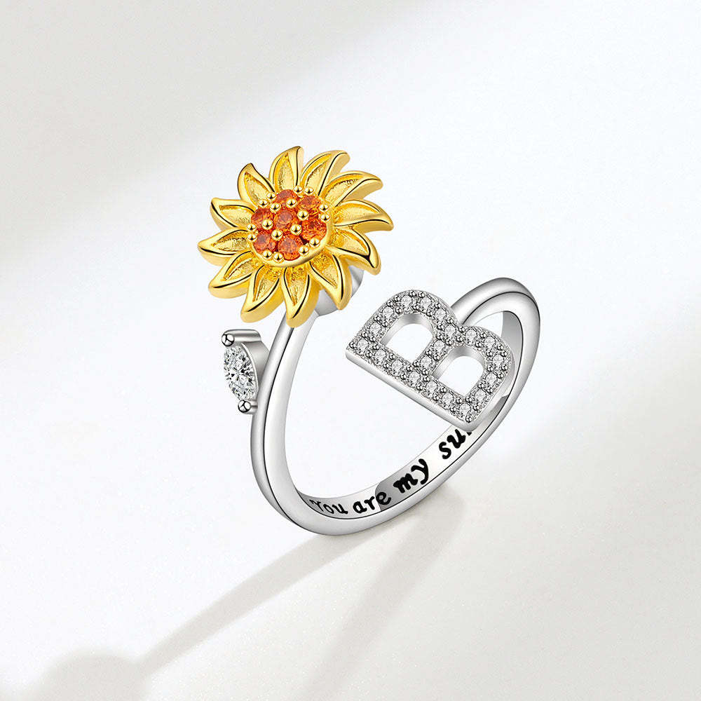Anello Spinner Girasole Lettera Iniziale Anelli Di Agitazione Regolabili Per L'ansia Per Alleviare Lo Stress Per Le Donne - soufeelit