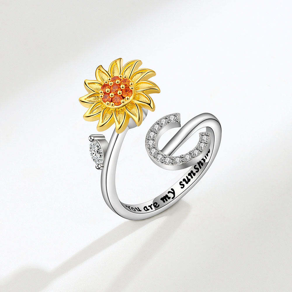 Anello Spinner Girasole Lettera Iniziale Anelli Di Agitazione Regolabili Per L'ansia Per Alleviare Lo Stress Per Le Donne - soufeelit