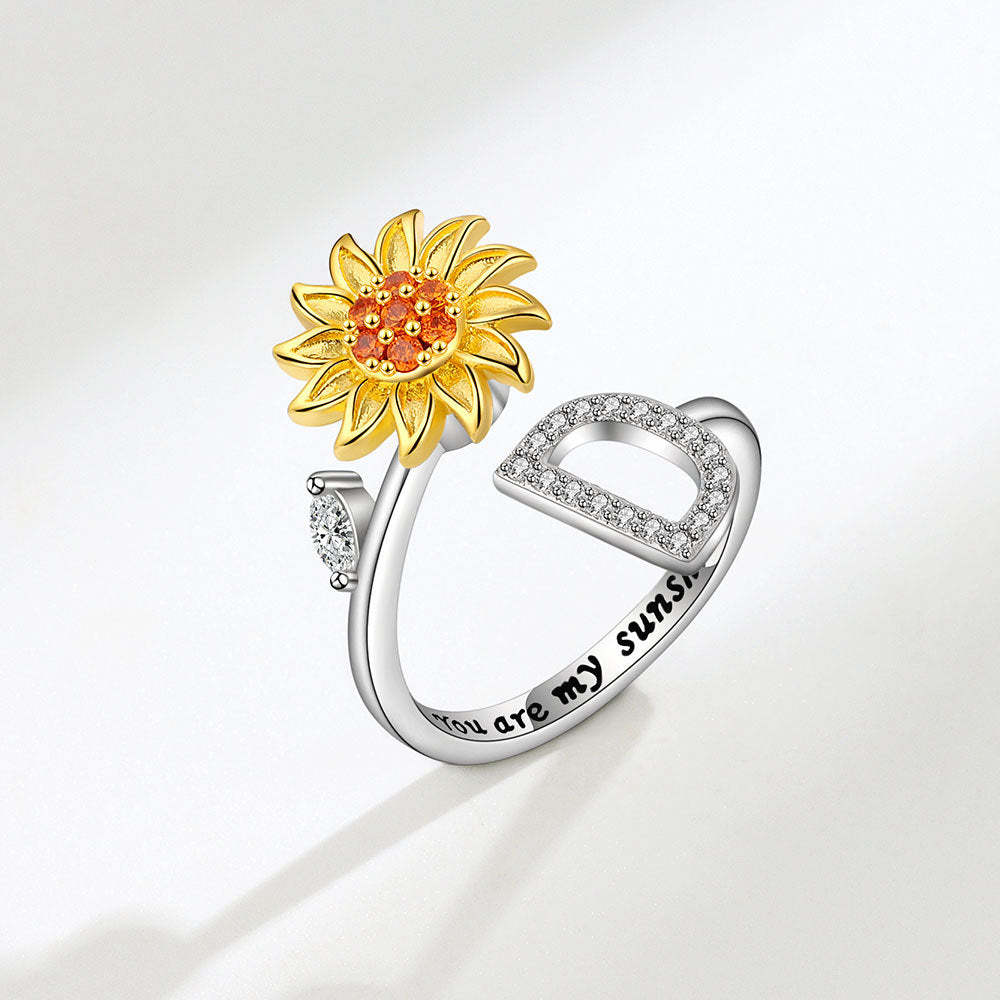 Anello Spinner Girasole Lettera Iniziale Anelli Di Agitazione Regolabili Per L'ansia Per Alleviare Lo Stress Per Le Donne - soufeelit