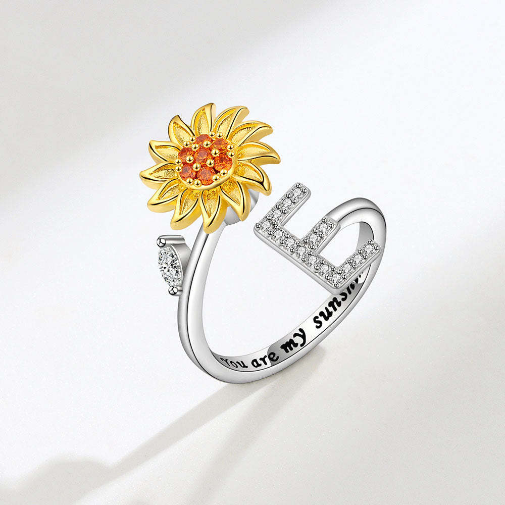 Anello Spinner Girasole Lettera Iniziale Anelli Di Agitazione Regolabili Per L'ansia Per Alleviare Lo Stress Per Le Donne - soufeelit