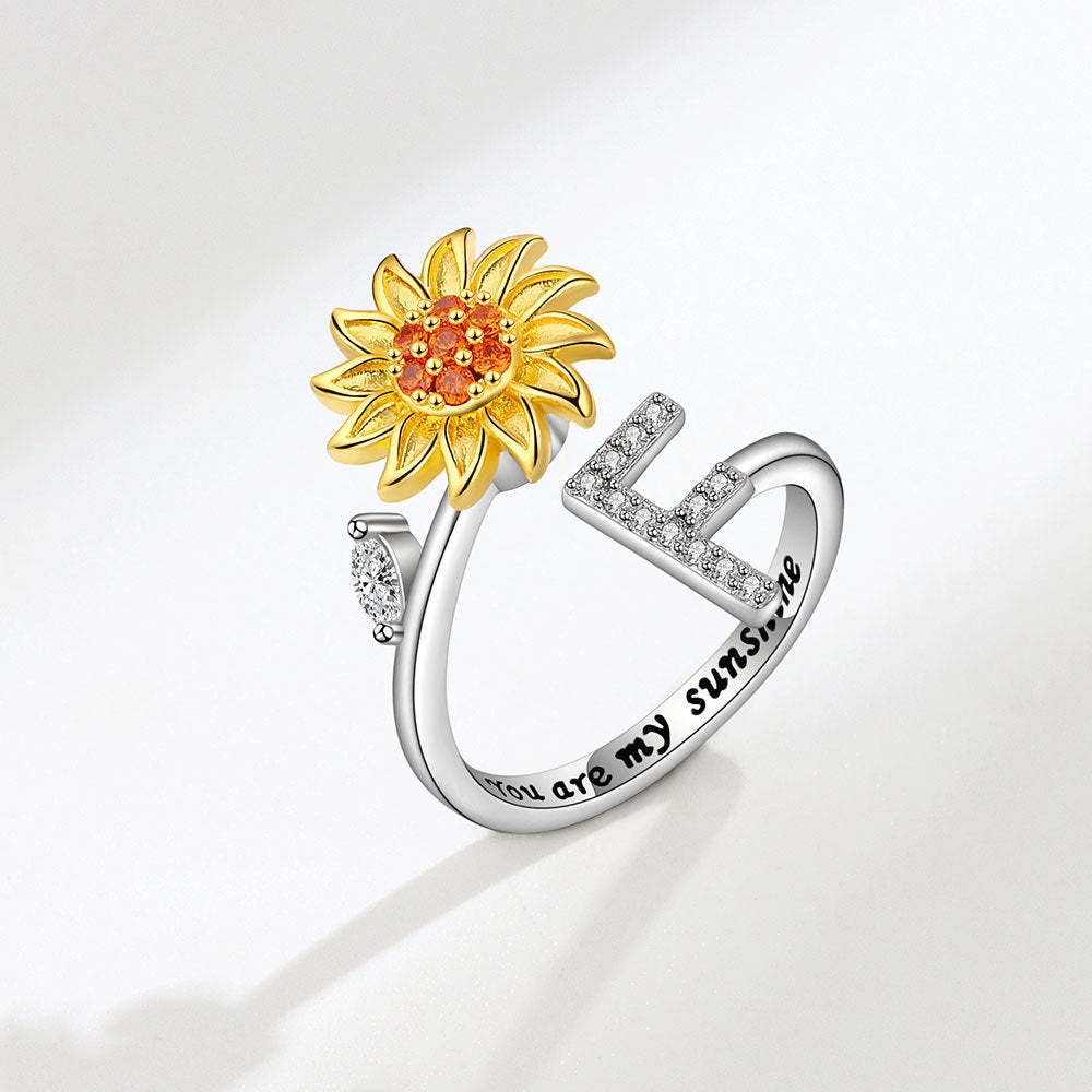 Anello Spinner Girasole Lettera Iniziale Anelli Di Agitazione Regolabili Per L'ansia Per Alleviare Lo Stress Per Le Donne - soufeelit
