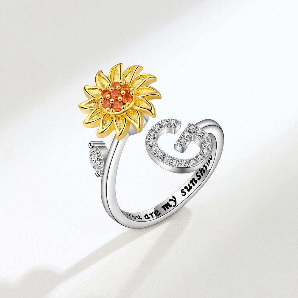 Anello Spinner Girasole Lettera Iniziale Anelli Di Agitazione Regolabili Per L'ansia Per Alleviare Lo Stress Per Le Donne - soufeelit