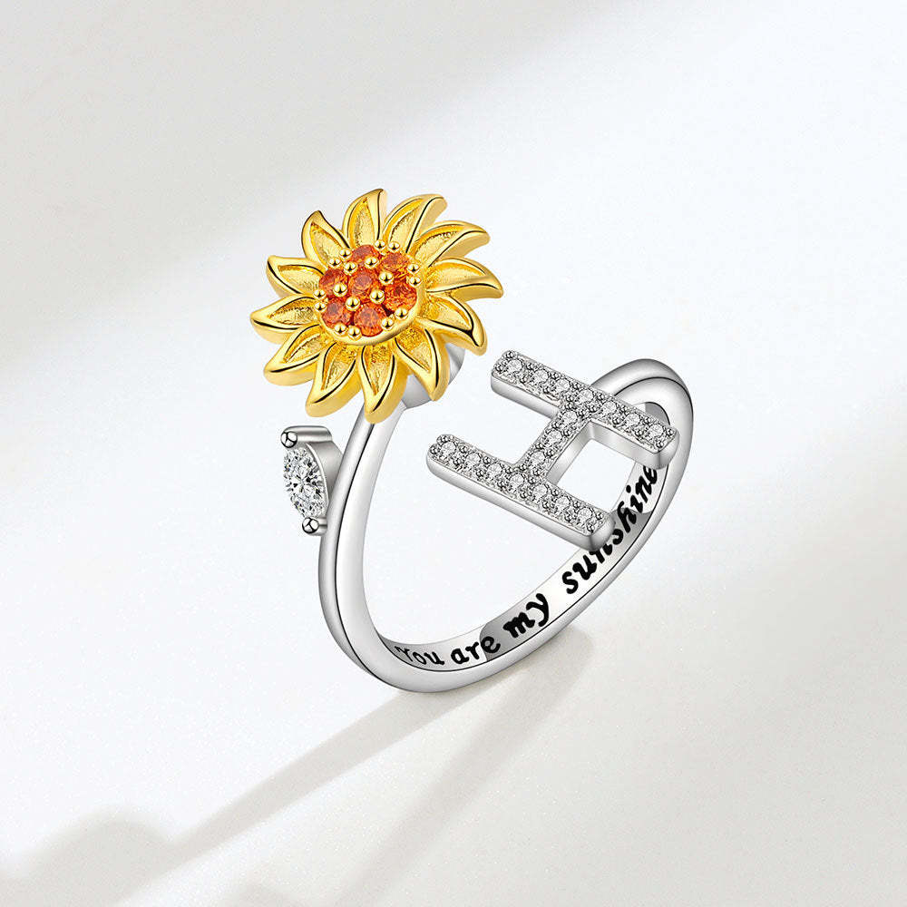 Anello Spinner Girasole Lettera Iniziale Anelli Di Agitazione Regolabili Per L'ansia Per Alleviare Lo Stress Per Le Donne - soufeelit
