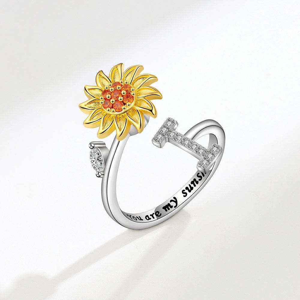 Anello Spinner Girasole Lettera Iniziale Anelli Di Agitazione Regolabili Per L'ansia Per Alleviare Lo Stress Per Le Donne - soufeelit