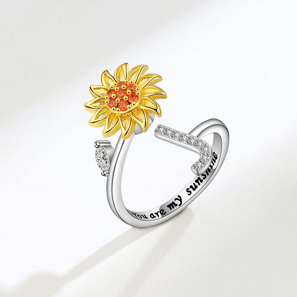 Anello Spinner Girasole Lettera Iniziale Anelli Di Agitazione Regolabili Per L'ansia Per Alleviare Lo Stress Per Le Donne - soufeelit