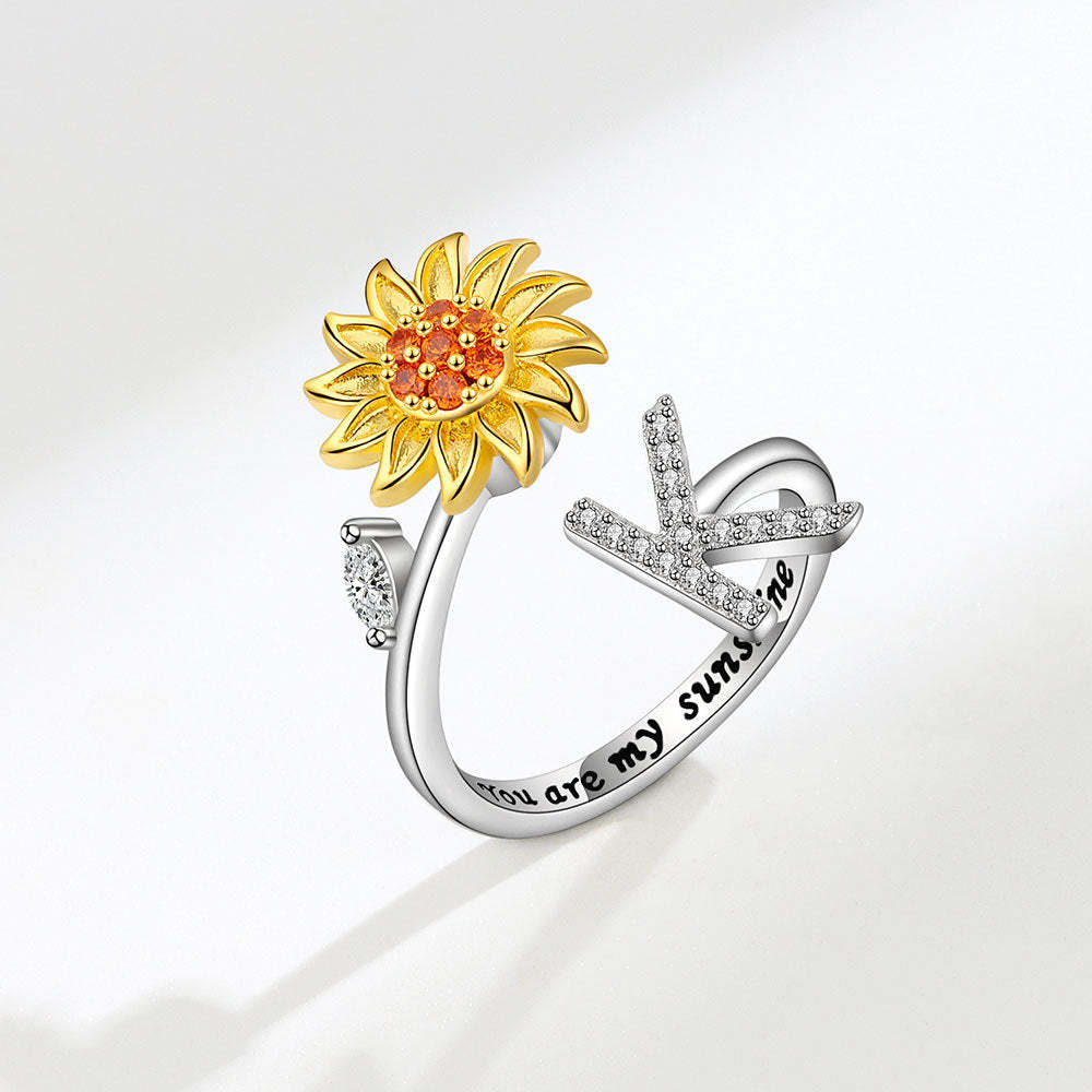 Anello Spinner Girasole Lettera Iniziale Anelli Di Agitazione Regolabili Per L'ansia Per Alleviare Lo Stress Per Le Donne - soufeelit