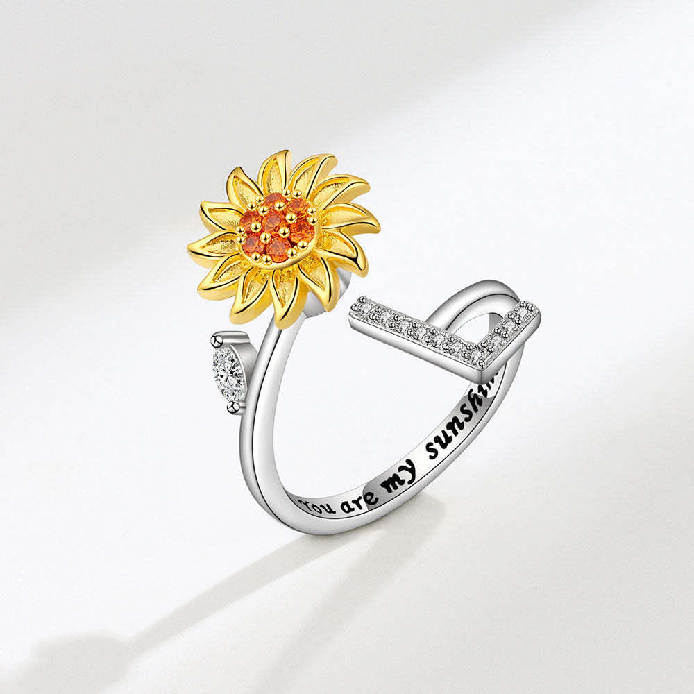 Anello Spinner Girasole Lettera Iniziale Anelli Di Agitazione Regolabili Per L'ansia Per Alleviare Lo Stress Per Le Donne - soufeelit