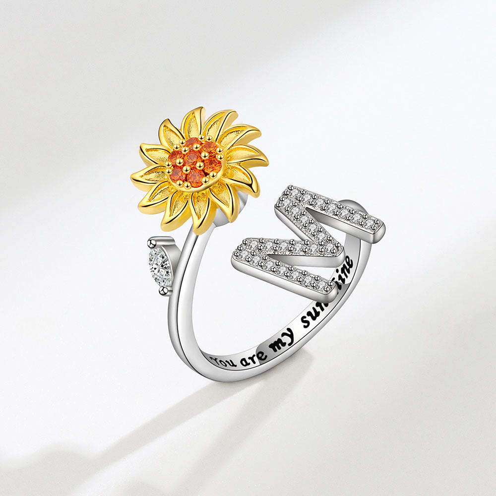 Anello Spinner Girasole Lettera Iniziale Anelli Di Agitazione Regolabili Per L'ansia Per Alleviare Lo Stress Per Le Donne - soufeelit