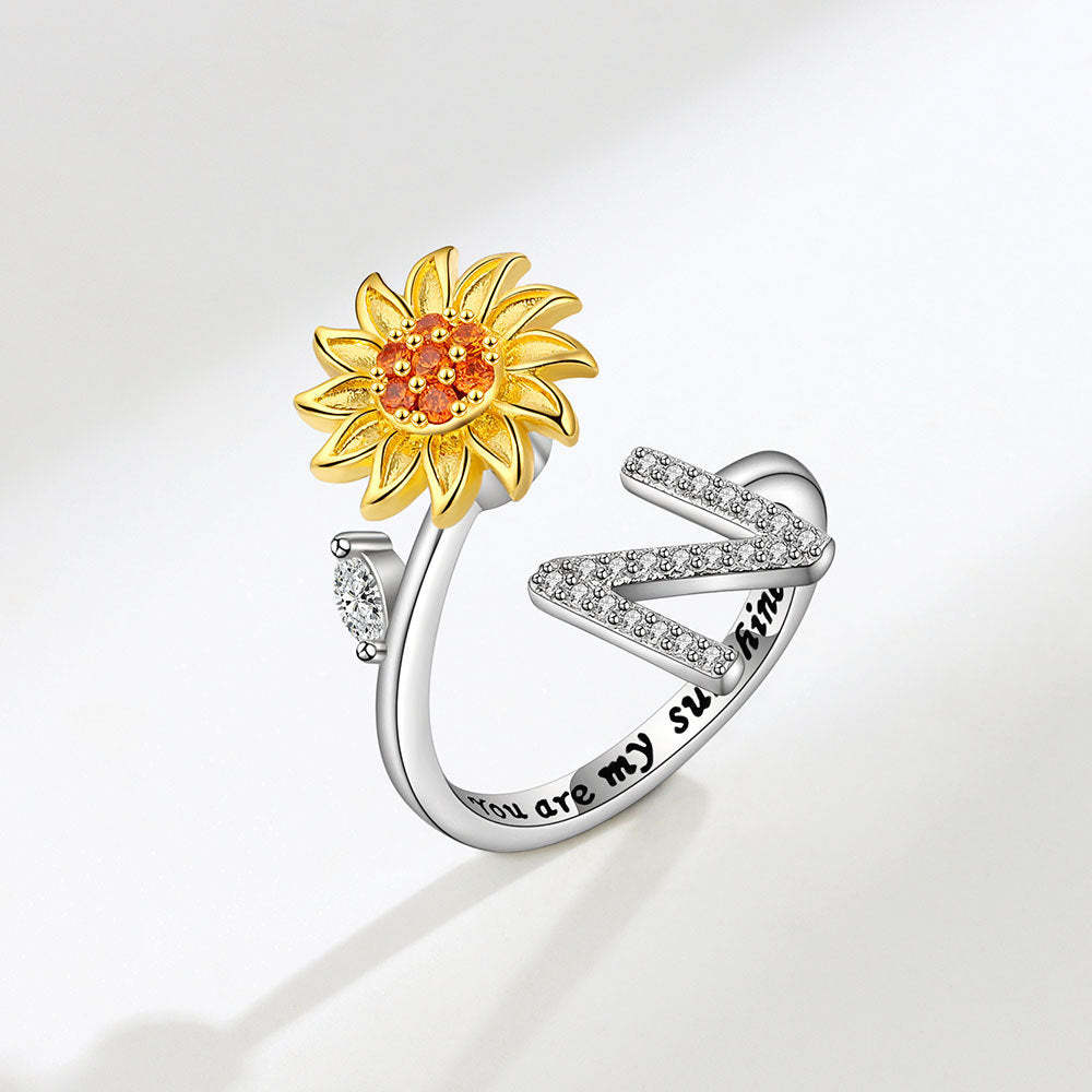 Anello Spinner Girasole Lettera Iniziale Anelli Di Agitazione Regolabili Per L'ansia Per Alleviare Lo Stress Per Le Donne - soufeelit