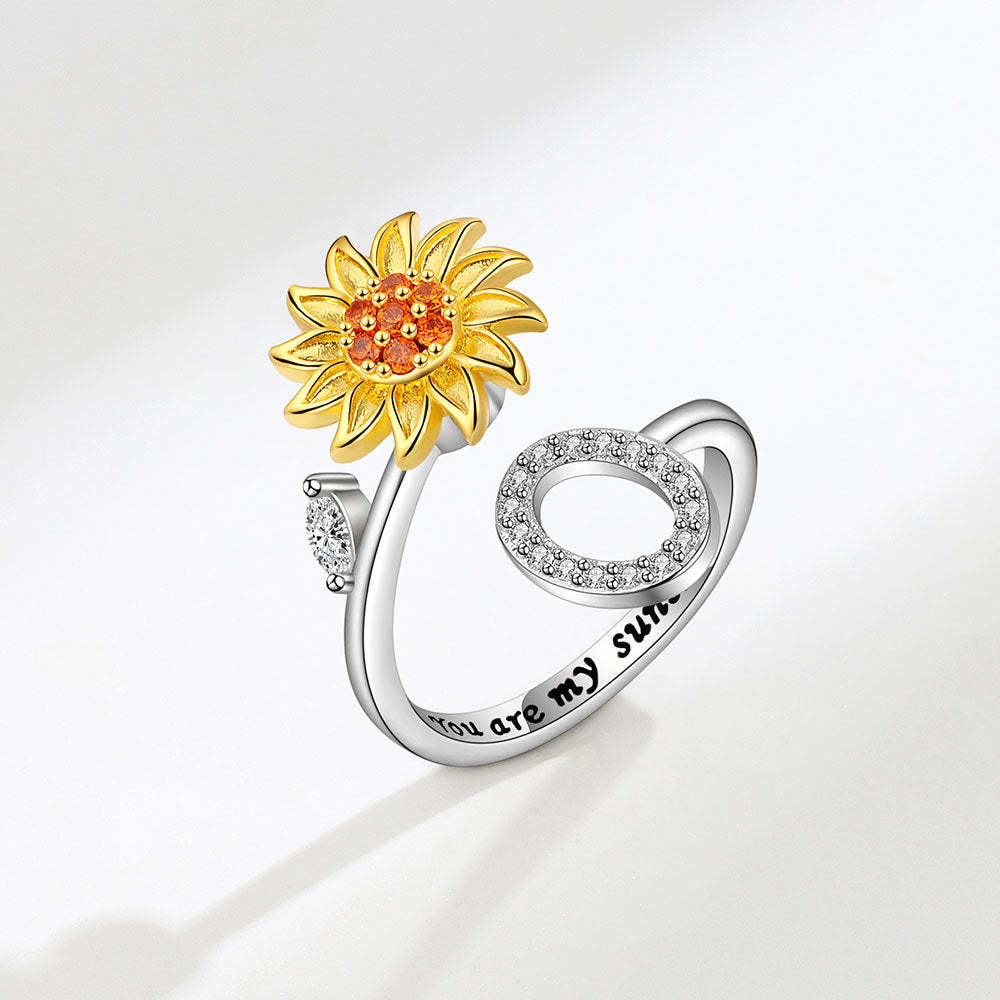 Anello Spinner Girasole Lettera Iniziale Anelli Di Agitazione Regolabili Per L'ansia Per Alleviare Lo Stress Per Le Donne - soufeelit