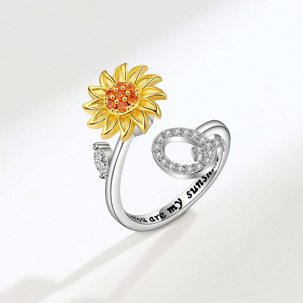 Anello Spinner Girasole Lettera Iniziale Anelli Di Agitazione Regolabili Per L'ansia Per Alleviare Lo Stress Per Le Donne - soufeelit