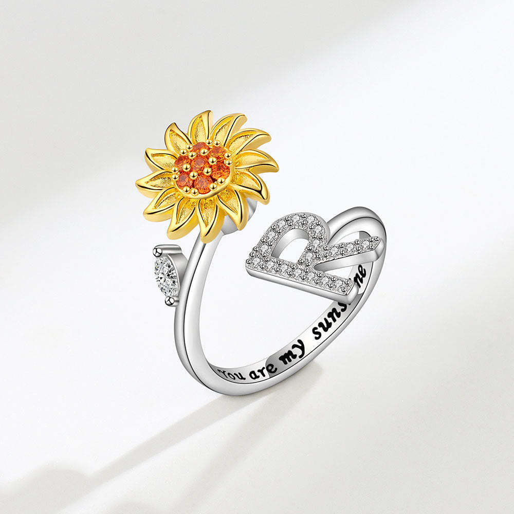Anello Spinner Girasole Lettera Iniziale Anelli Di Agitazione Regolabili Per L'ansia Per Alleviare Lo Stress Per Le Donne - soufeelit