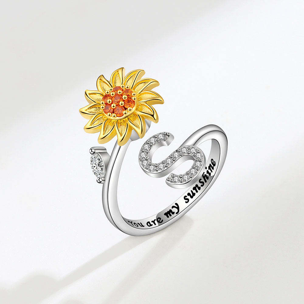 Anello Spinner Girasole Lettera Iniziale Anelli Di Agitazione Regolabili Per L'ansia Per Alleviare Lo Stress Per Le Donne - soufeelit