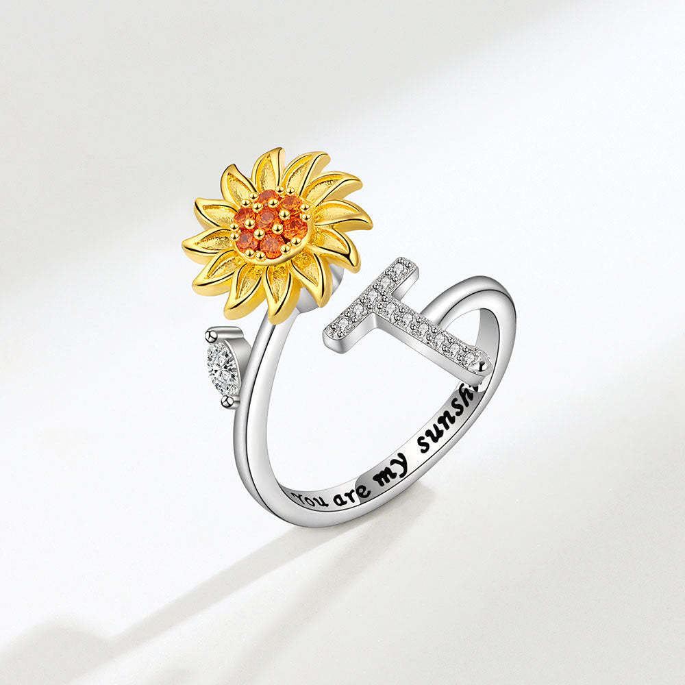 Anello Spinner Girasole Lettera Iniziale Anelli Di Agitazione Regolabili Per L'ansia Per Alleviare Lo Stress Per Le Donne - soufeelit