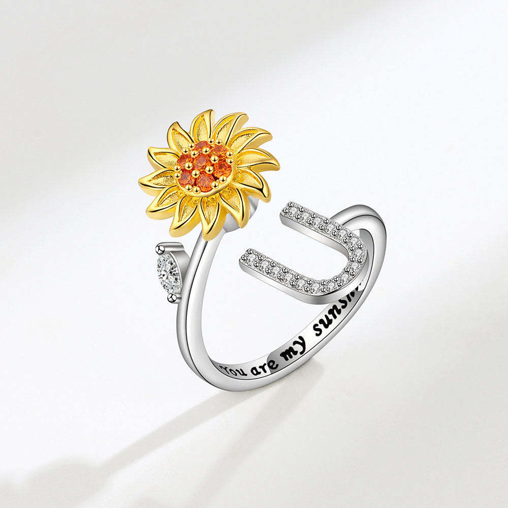 Anello Spinner Girasole Lettera Iniziale Anelli Di Agitazione Regolabili Per L'ansia Per Alleviare Lo Stress Per Le Donne - soufeelit