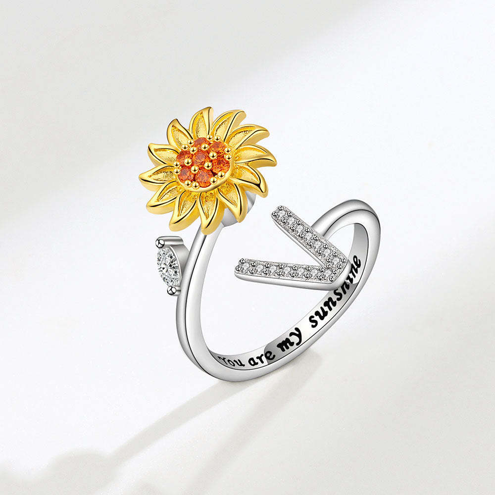 Anello Spinner Girasole Lettera Iniziale Anelli Di Agitazione Regolabili Per L'ansia Per Alleviare Lo Stress Per Le Donne - soufeelit