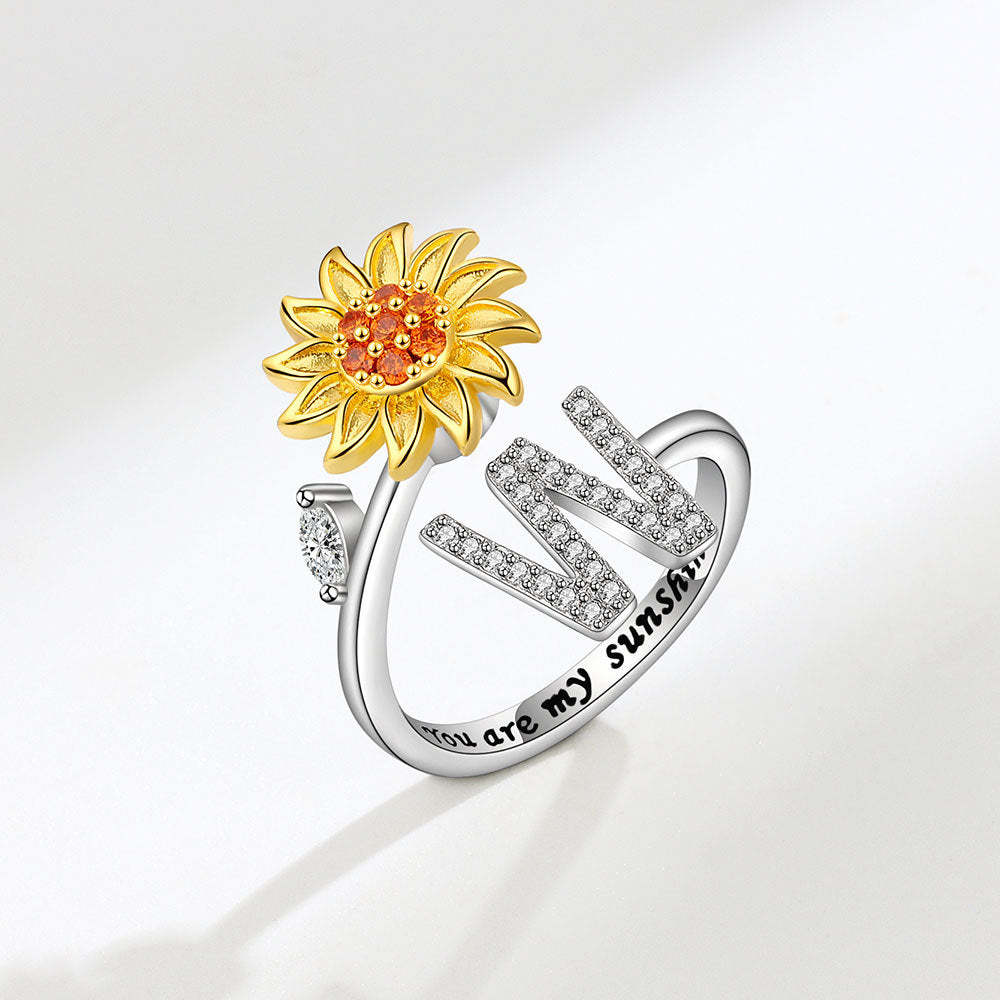 Anello Spinner Girasole Lettera Iniziale Anelli Di Agitazione Regolabili Per L'ansia Per Alleviare Lo Stress Per Le Donne - soufeelit