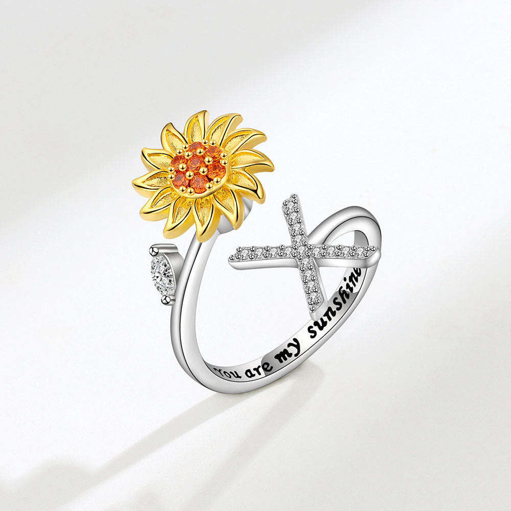 Anello Spinner Girasole Lettera Iniziale Anelli Di Agitazione Regolabili Per L'ansia Per Alleviare Lo Stress Per Le Donne - soufeelit