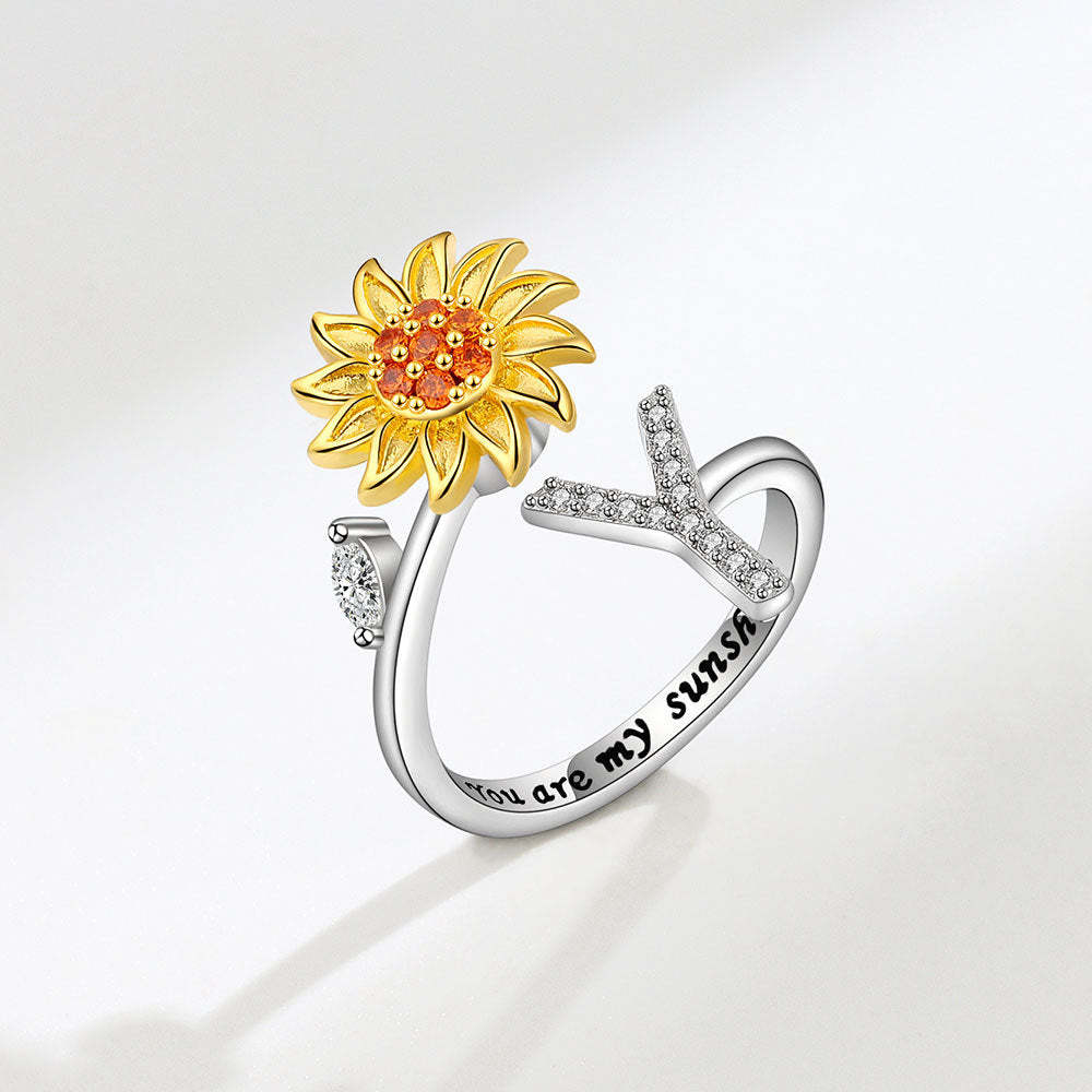 Anello Spinner Girasole Lettera Iniziale Anelli Di Agitazione Regolabili Per L'ansia Per Alleviare Lo Stress Per Le Donne - soufeelit