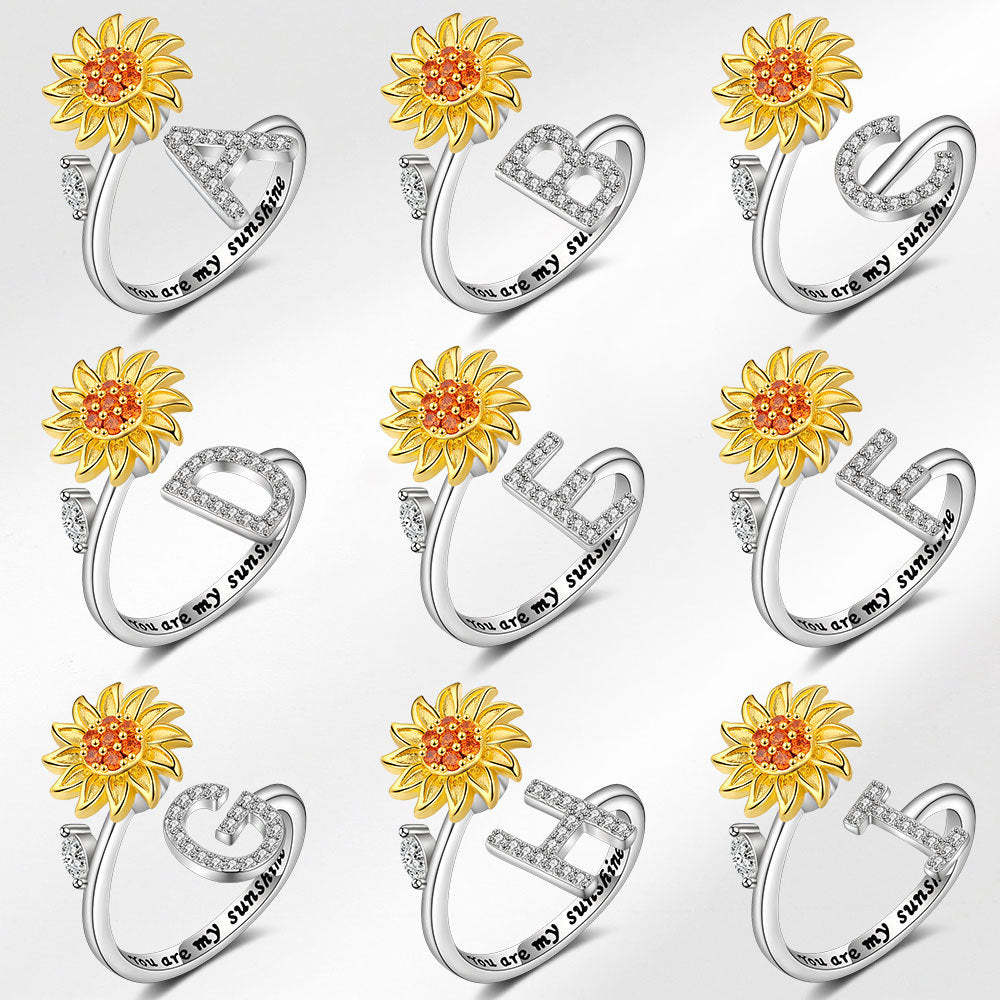 Anello Spinner Girasole Lettera Iniziale Anelli Di Agitazione Regolabili Per L'ansia Per Alleviare Lo Stress Per Le Donne - soufeelit