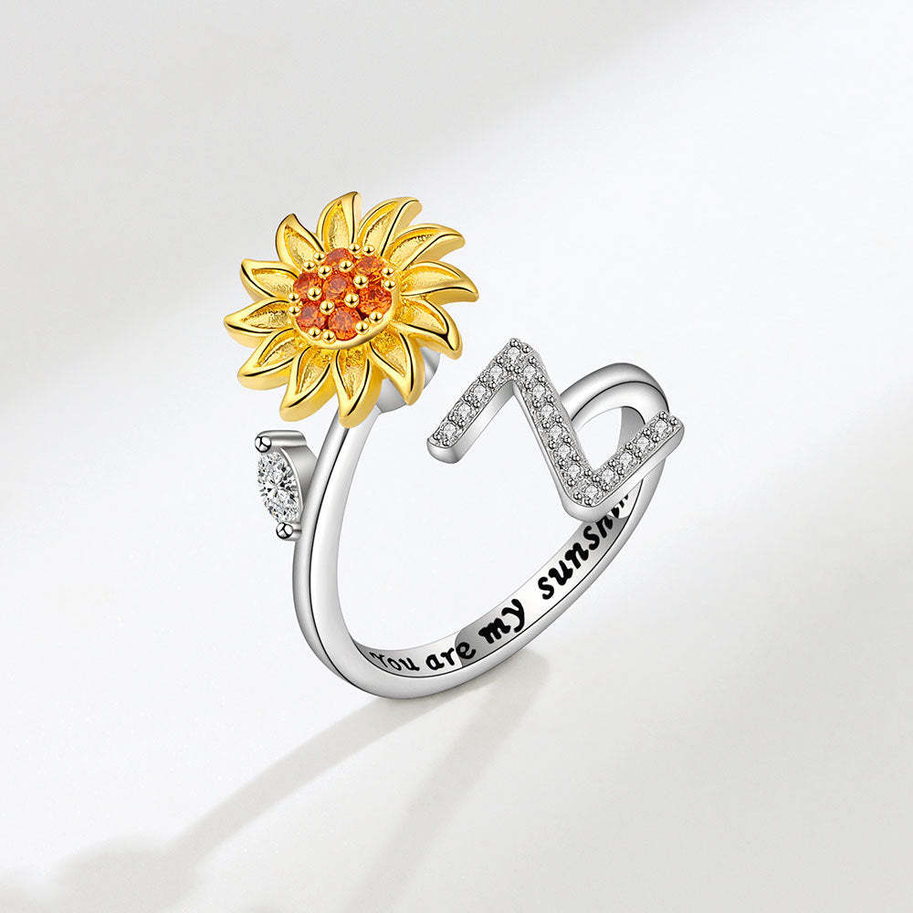 Anello Spinner Girasole Lettera Iniziale Anelli Di Agitazione Regolabili Per L'ansia Per Alleviare Lo Stress Per Le Donne - soufeelit