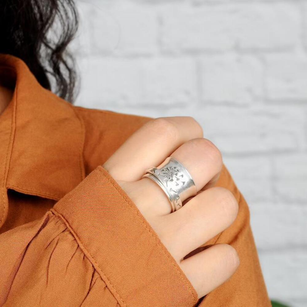 Anello Fidget Per L'ansia Anello Spinner Per Meditazione Con Tarassaco Vintage, Regali Per Donne E Ragazze - soufeelit