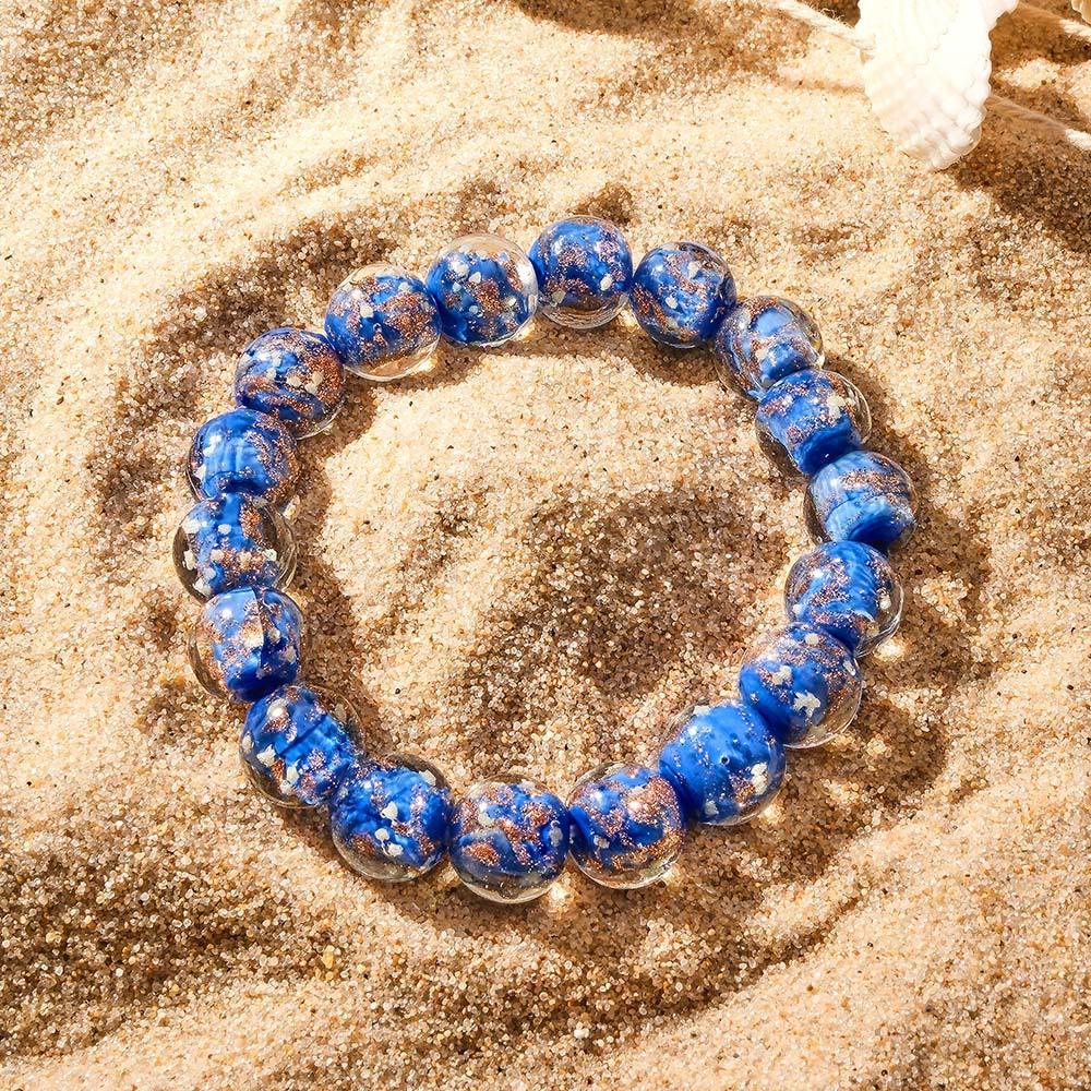 Bracciale Con Perline Elasticizzate In Vetro Blu Ceruleo Lucciola Bracciale Luminoso Che Si Illumina Al Buio - soufeelit