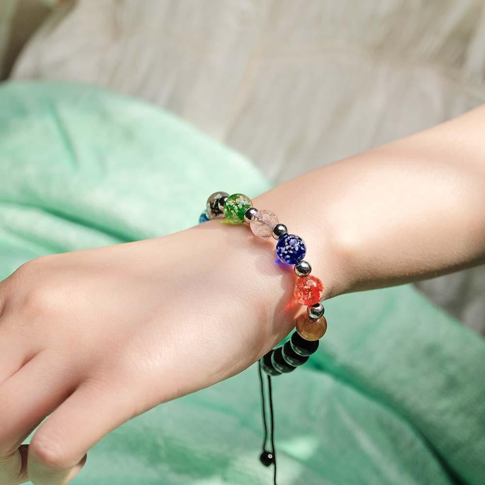 Bracciale Intrecciato In Vetro Lucciola A Sei Colori Con Perline D'argento Luminose Bracciale Luminoso Che Si Illumina Al Buio - soufeelit