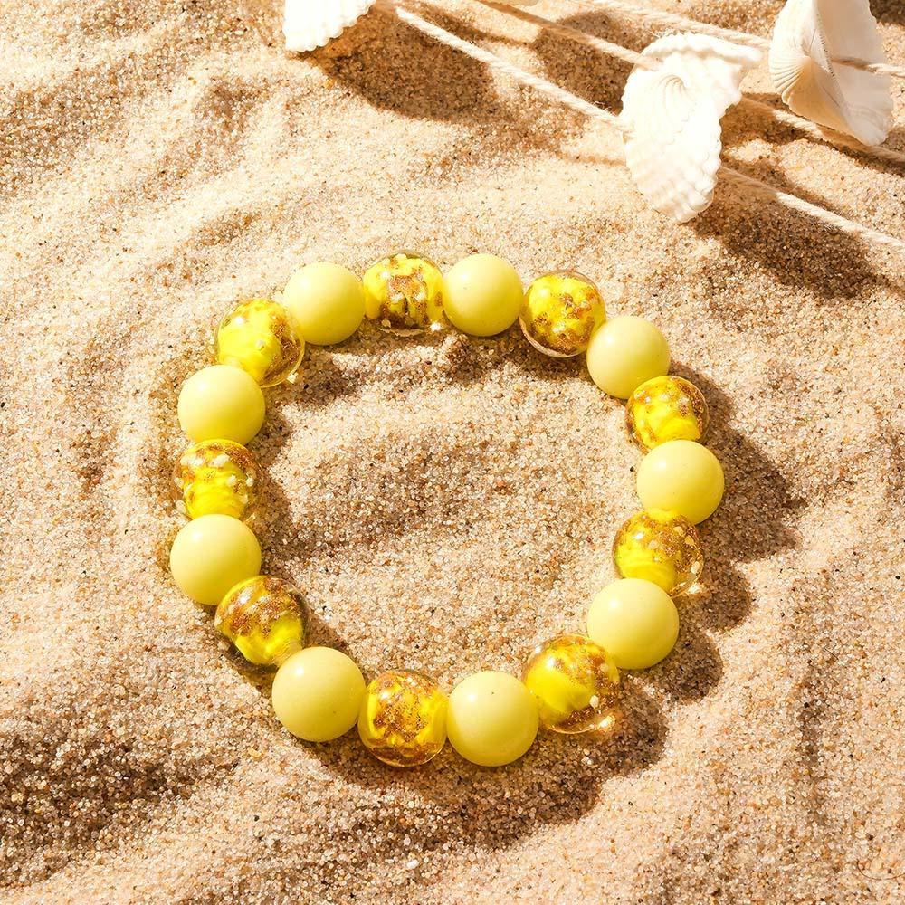 Bracciale Con Perline Elasticizzate In Vetro Giallo Lucciola. Bracciale Luminoso Che Si Illumina Al Buio - soufeelit