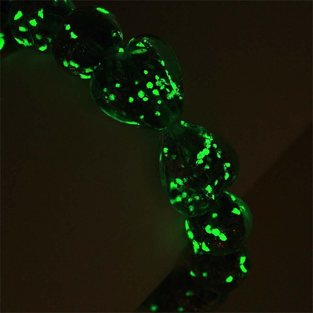 Bracciale Con Perline Elasticizzate In Vetro Lucciola Cuore A Cuore Verde Erba. Bracciale Luminoso Che Si Illumina Al Buio - soufeelit