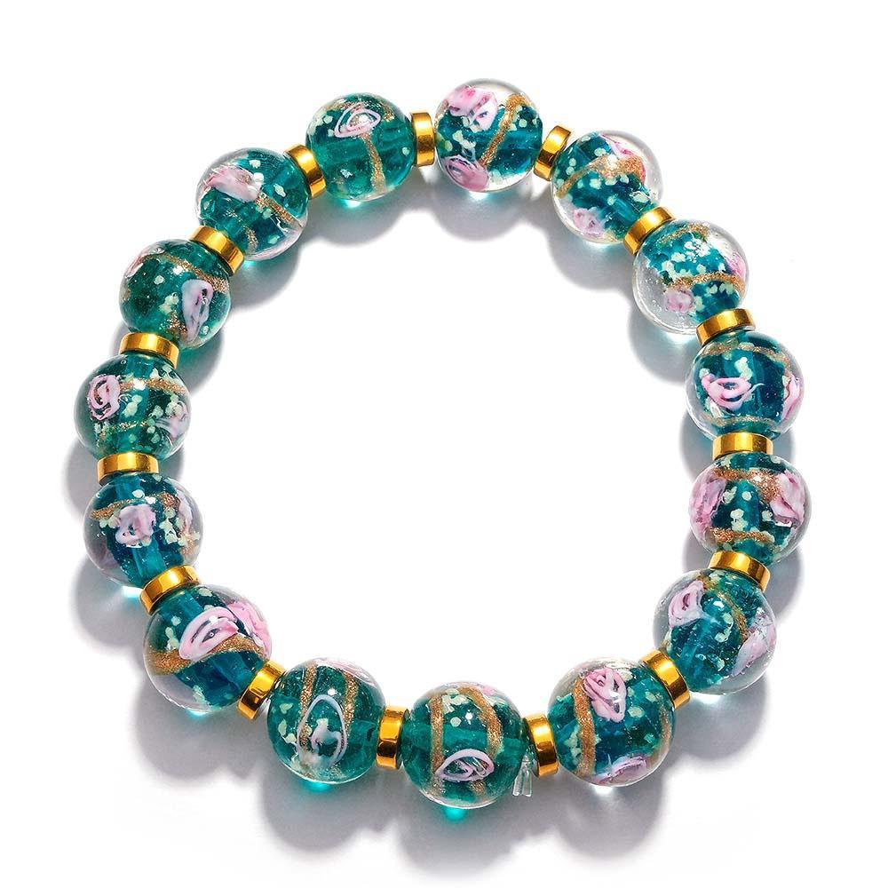 Bracciale Con Perline Elasticizzate In Vetro Blu Lucciola Fiorito. Bracciale Luminoso Che Si Illumina Al Buio - soufeelit