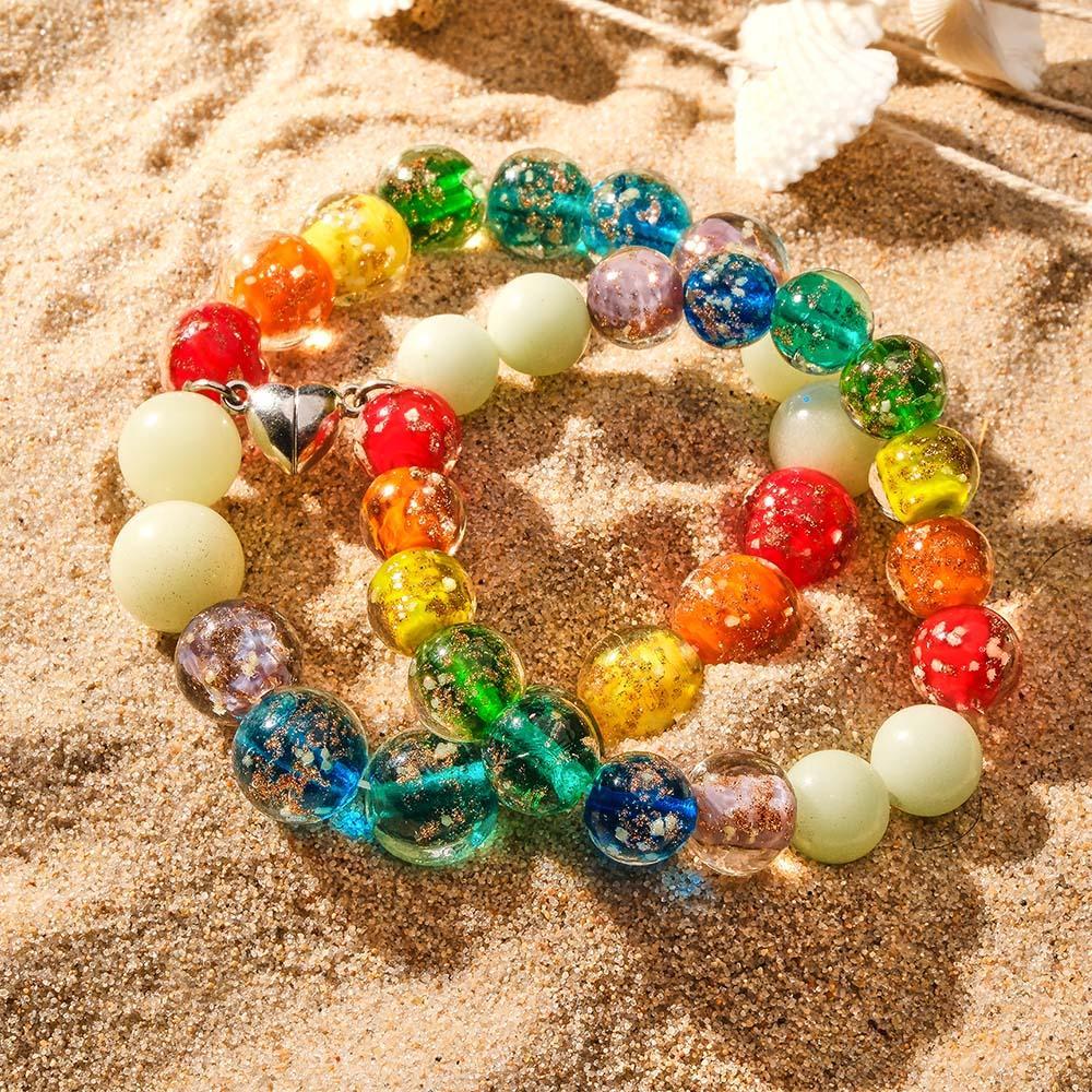 Bracciale Con Perline Elasticizzate In Vetro Lucciola Per Coppia Arcobaleno. Bracciale Luminoso Che Si Illumina Al Buio - soufeelit