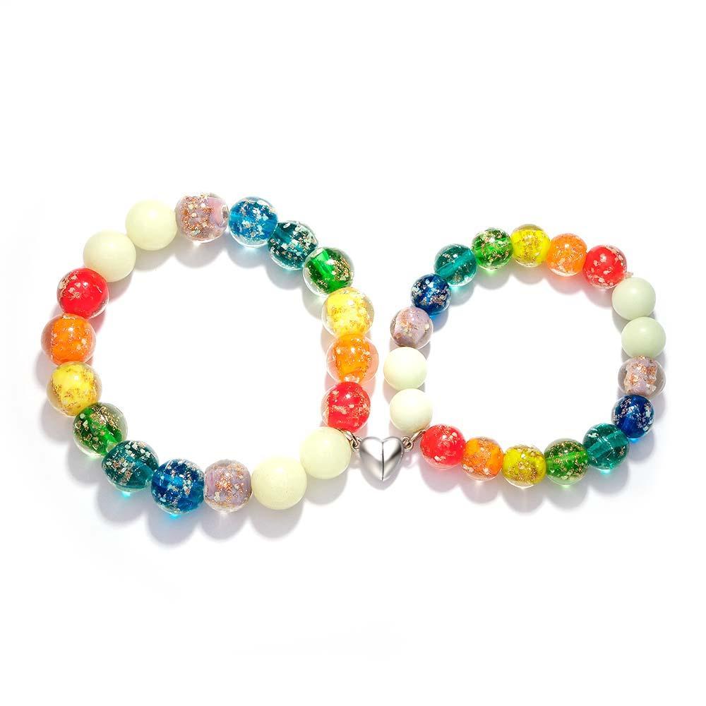 Bracciale Con Perline Elasticizzate In Vetro Lucciola Per Coppia Arcobaleno. Bracciale Luminoso Che Si Illumina Al Buio - soufeelit