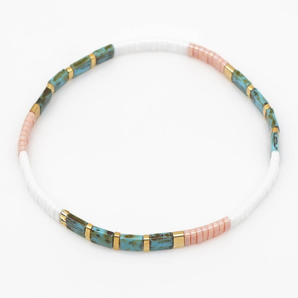 Bracciale Con Perline Tila Regalo Con Braccialetti Alla Moda Vintage Rosa E Verde - soufeelit