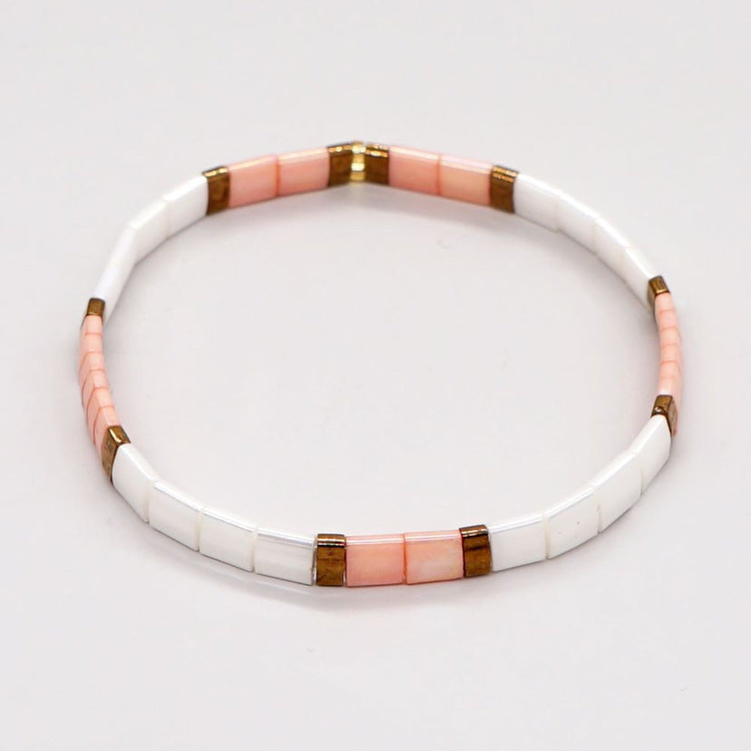 Bracciale Con Perline Tila Braccialetti Alla Moda Vintage Rosa E Bianchi Regalo - soufeelit