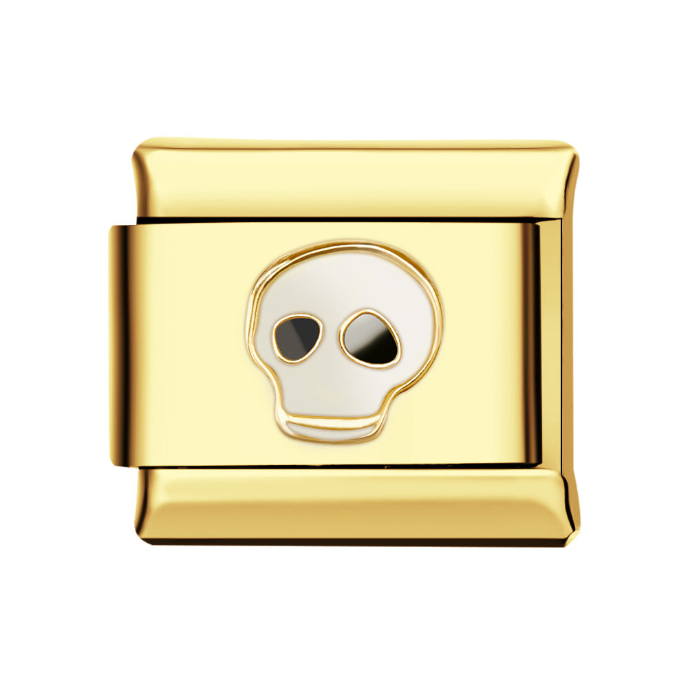 Charm Italiano In Oro Con Teschio Bianco Per Braccialetti Con Charm Italiani Link Composable - soufeelit