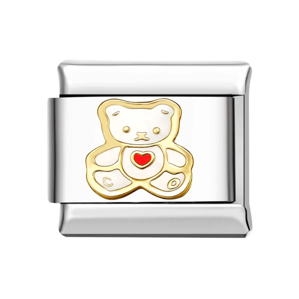 Charm Italiano In Argento Orsetto Bianco Per Braccialetti Con Charm Italiani Link Composable - soufeelit