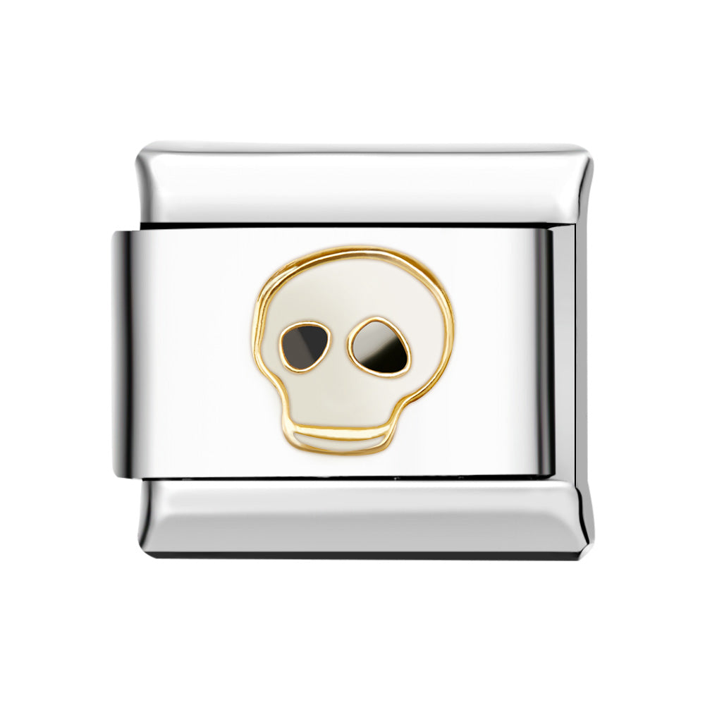 Charm Italiano Teschio Bianco Con Finiture In Argento Per Braccialetti Con Charm Italiani Link Composable - soufeelit
