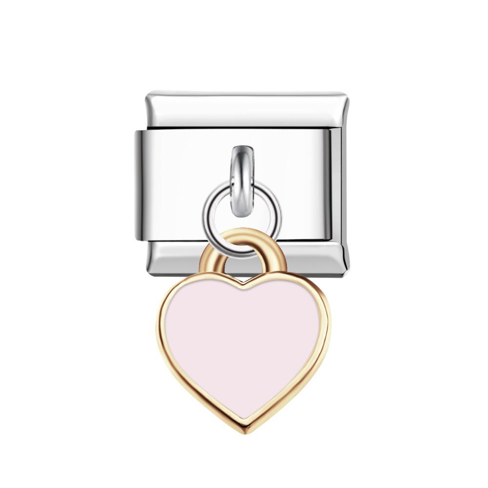 Charm Italiano Cuore Rosa Pesca Per Braccialetti Con Charm Italiani Link Composable - soufeelit