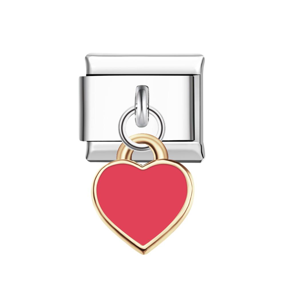 Charm Italiano Cuore Pesca Rossa Per Braccialetti Con Charm Italiani Link Composable - soufeelit