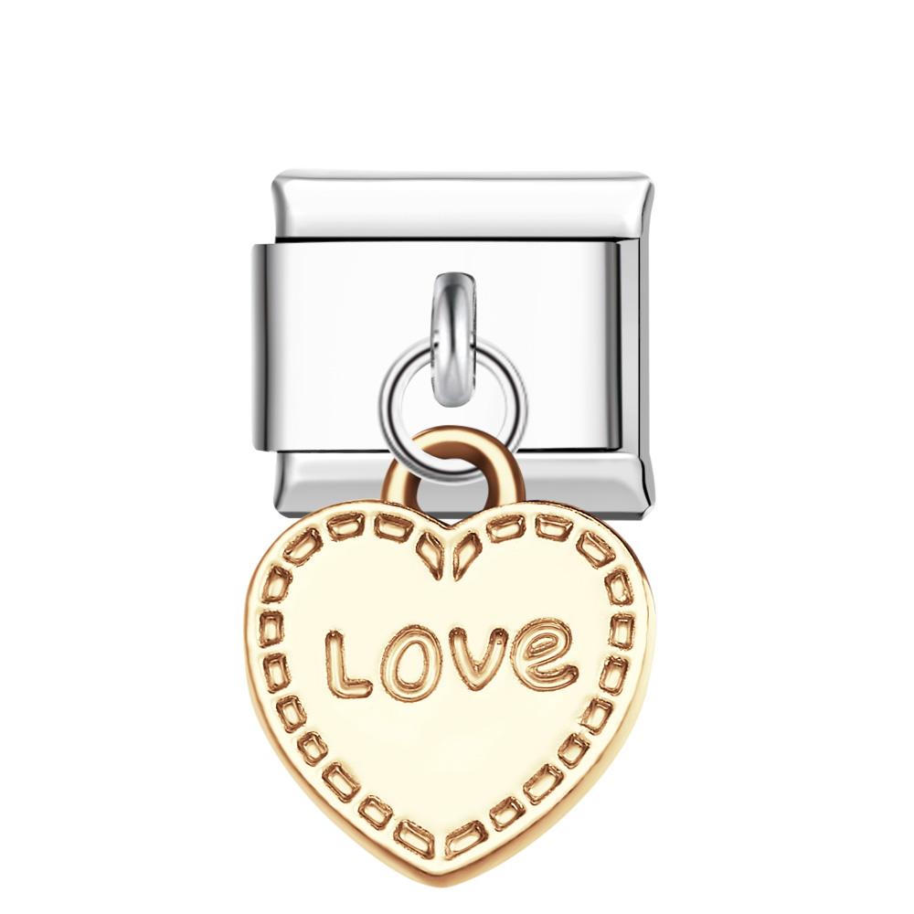 Charm Italiano Cuore Pesca Love-oro Per Braccialetti Con Charm Italiani Link Composable - soufeelit