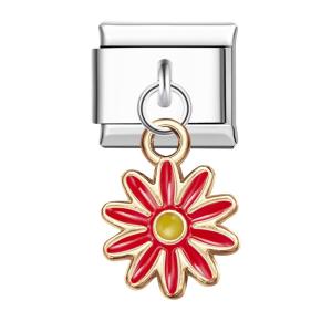 Charm Italiano Colorato Fiore A Dieci Petali Rosso Per Braccialetti Con Charm Italiani Link Composable