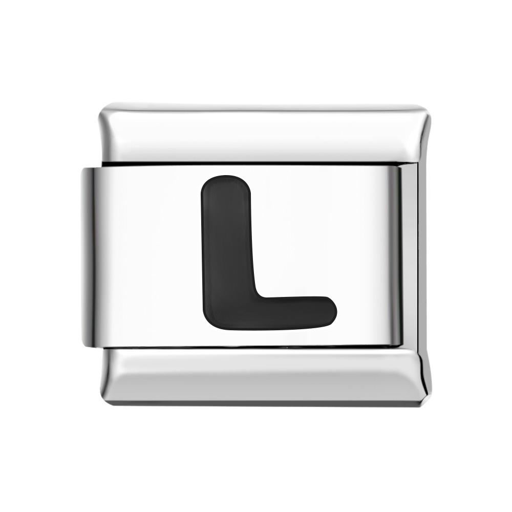 Lettera L-charm Italiano Nero Per Braccialetti Con Charm Italiani Link Composable - soufeelit