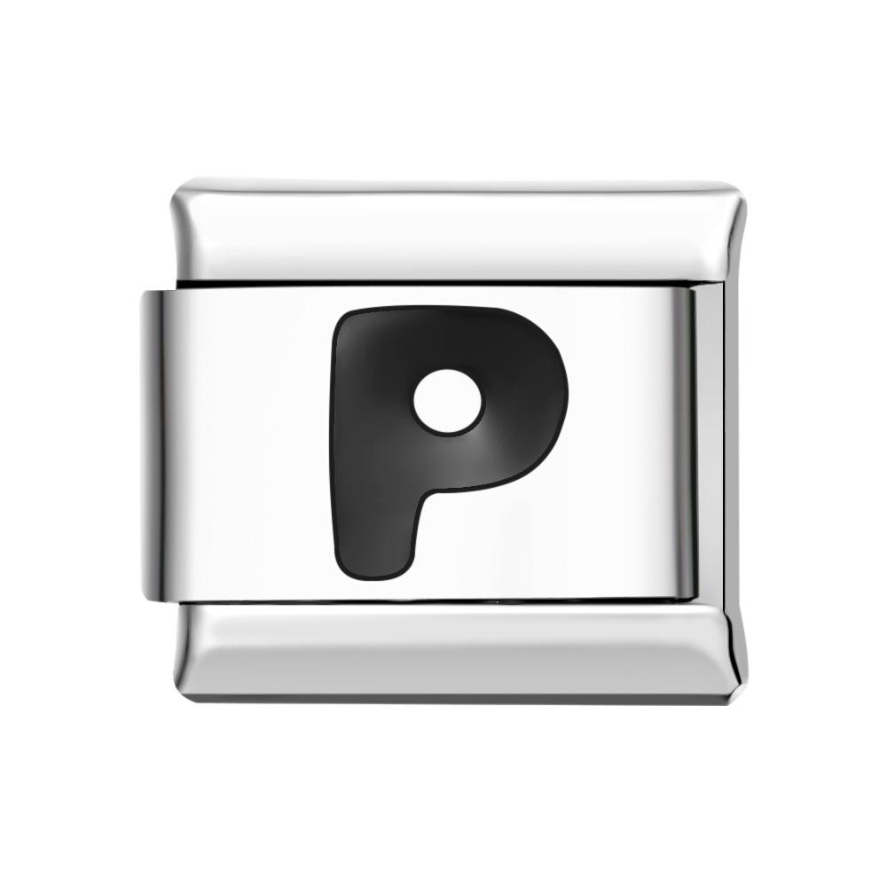 Charm Italiano Lettera P-nero Per Braccialetti Con Charm Italiani Link Composable - soufeelit