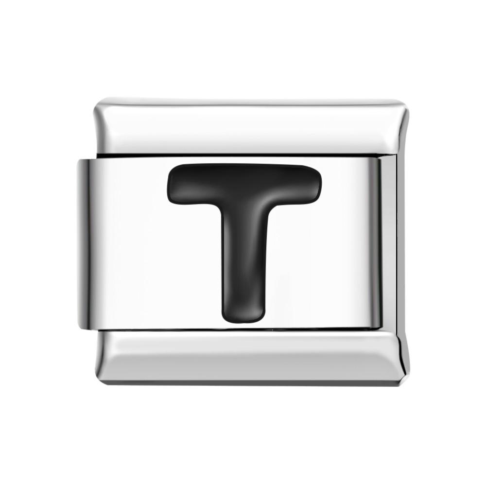 Charm Italiano Alfabeto T-nero Per Braccialetti Con Charm Italiani Link Composable - soufeelit