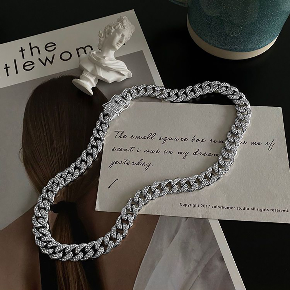 Collana Da Uomo Con Catena Cubana Piena Di Diamanti, Catena Impilabile Punk, Regalo Per Il Fidanzato - soufeelit