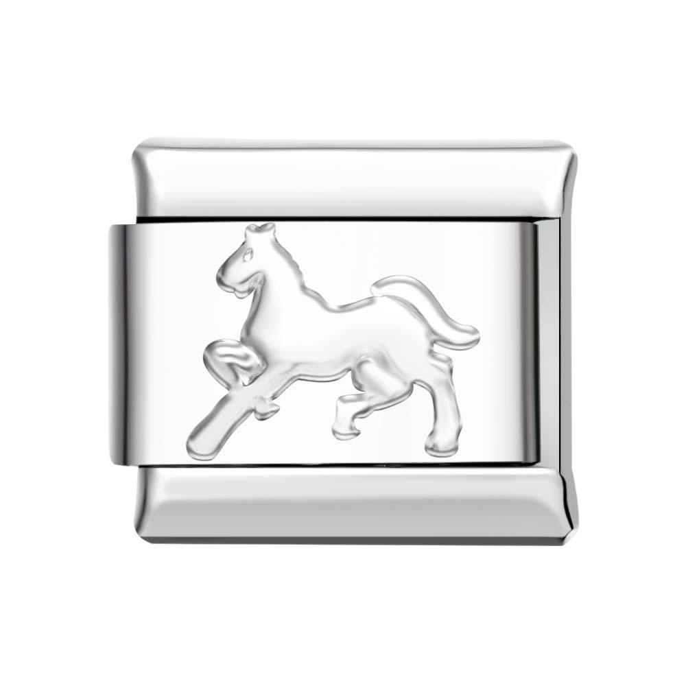 Charm Italiano Cavallo In Acciaio Grigio Per Bracciali Charm Italiani Link Composable - soufeelit
