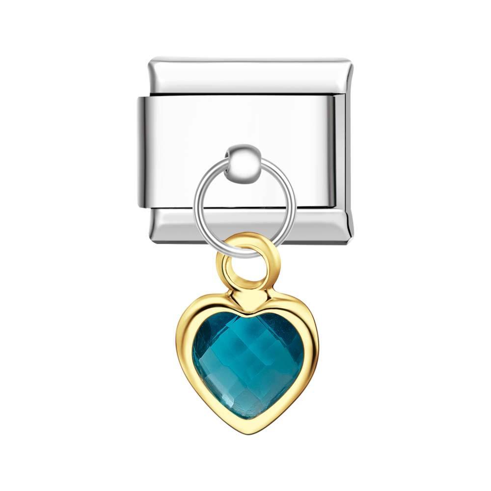 Charm Italiano Da Appendere A Forma Di Cuore Blu Lago. Charm Italiano Per Braccialetti Italiani Link Composable - soufeelit